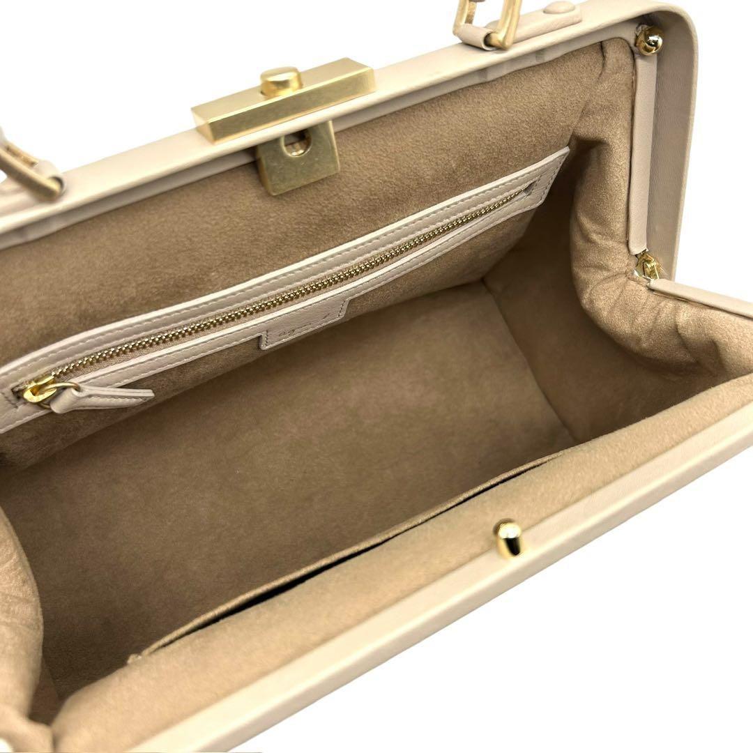美品 1593 agnes b. ハンドバッグ がま口 ゴールド金具 ベージュ