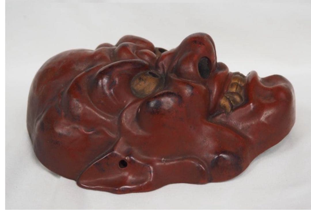 送料無料　時代物　陶印有　焼物能面　迫力満点