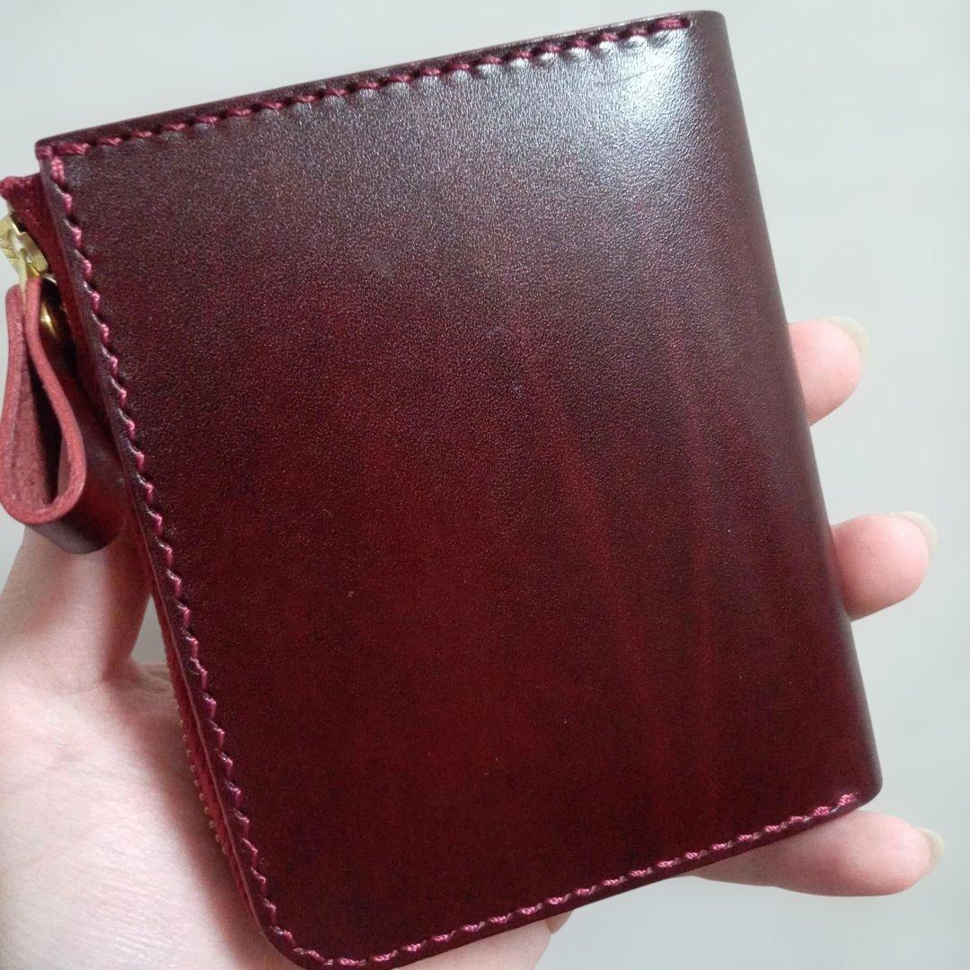 ルガトショルダー　ワイン　L字ファスナー　コンパクト財布　　栃木レザー　小銭入れ