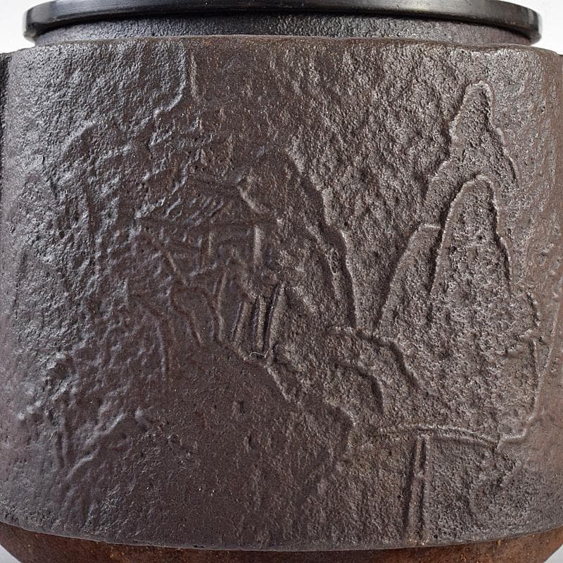 煎茶道具　山水文　紫斑銅蓋 　鉄瓶　鉄壷　M　R7676