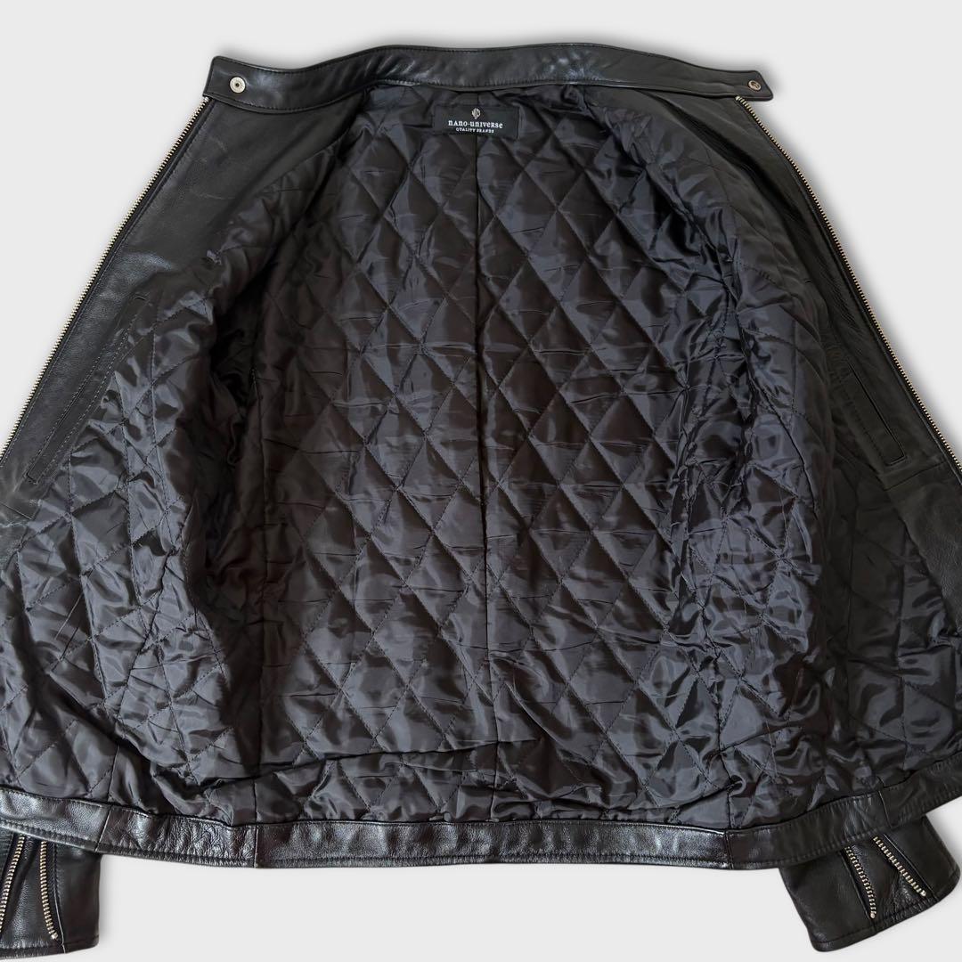 美品 ナノユニバース 羊革 シングルライダース キルティング レザージャケット