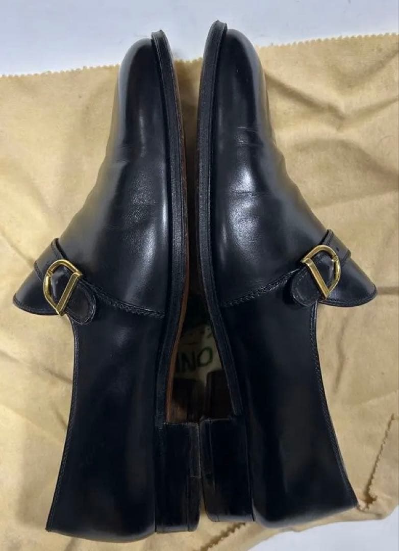 タニノクリスチー 黒カーフモンクストラップ紳士靴、サイズ６1/2