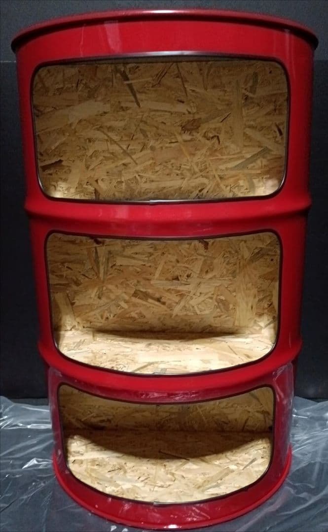 カメムシ品！200㍑ドラム缶remake3段BOX！レッド