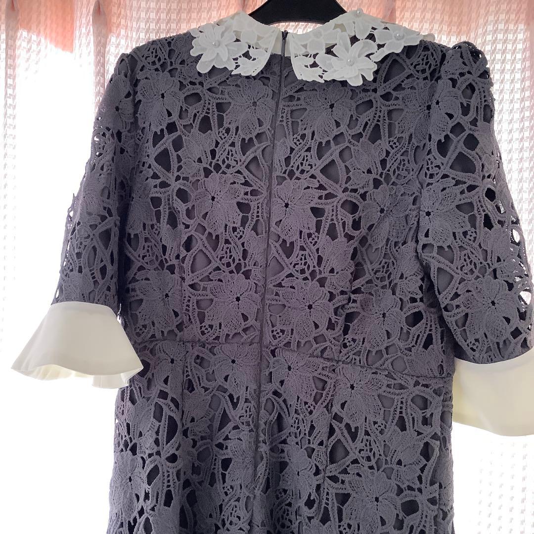 LEJA 花柄レースカラースパンコール刺繍Aラインフレアドレス