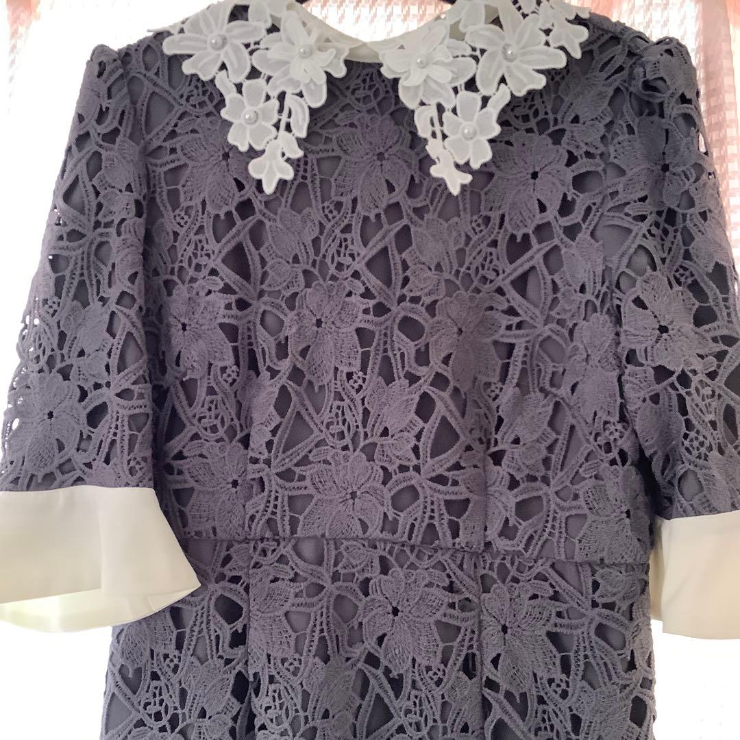 LEJA 花柄レースカラースパンコール刺繍Aラインフレアドレス