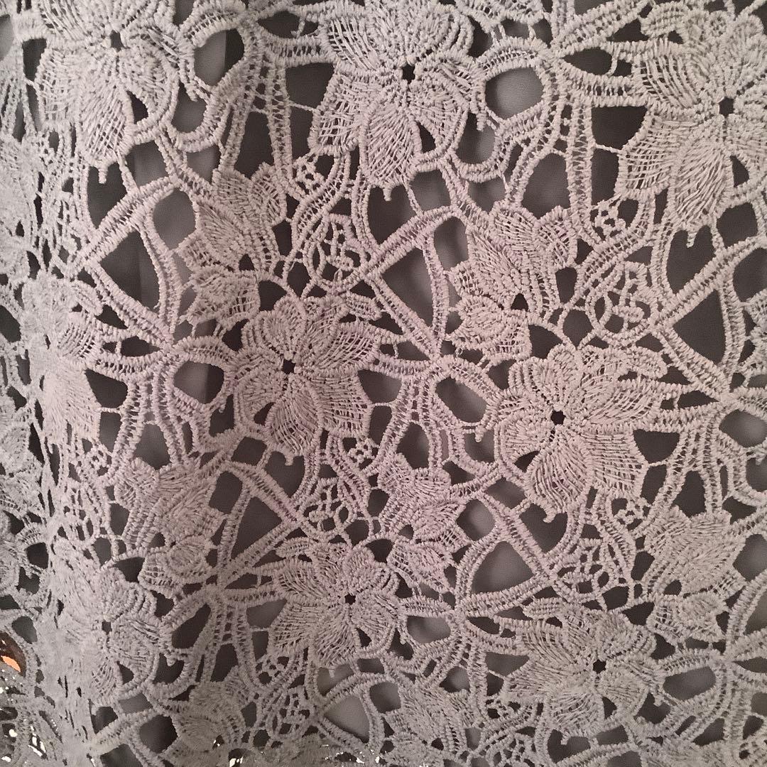 LEJA 花柄レースカラースパンコール刺繍Aラインフレアドレス