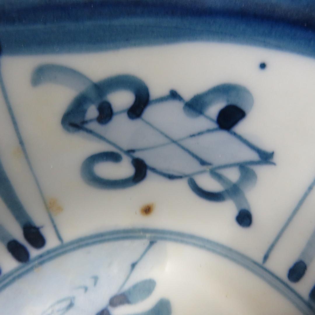 染付 5客 古伊万里 小鉢 歪み 窯傷 吉祥文 草文様 薄手 明治 大正 向付
