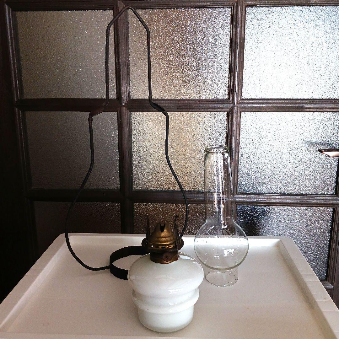 アンティーク吊りオイルランプ　　　　ミルクガラス