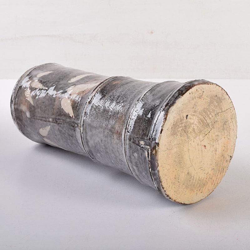 茶道具　泥中庵　真清水蔵六造　鼠志野　竹節花入　共箱　C　R7878