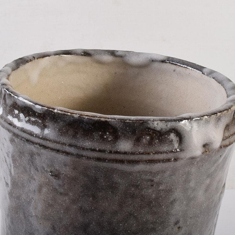 茶道具　泥中庵　真清水蔵六造　鼠志野　竹節花入　共箱　C　R7878