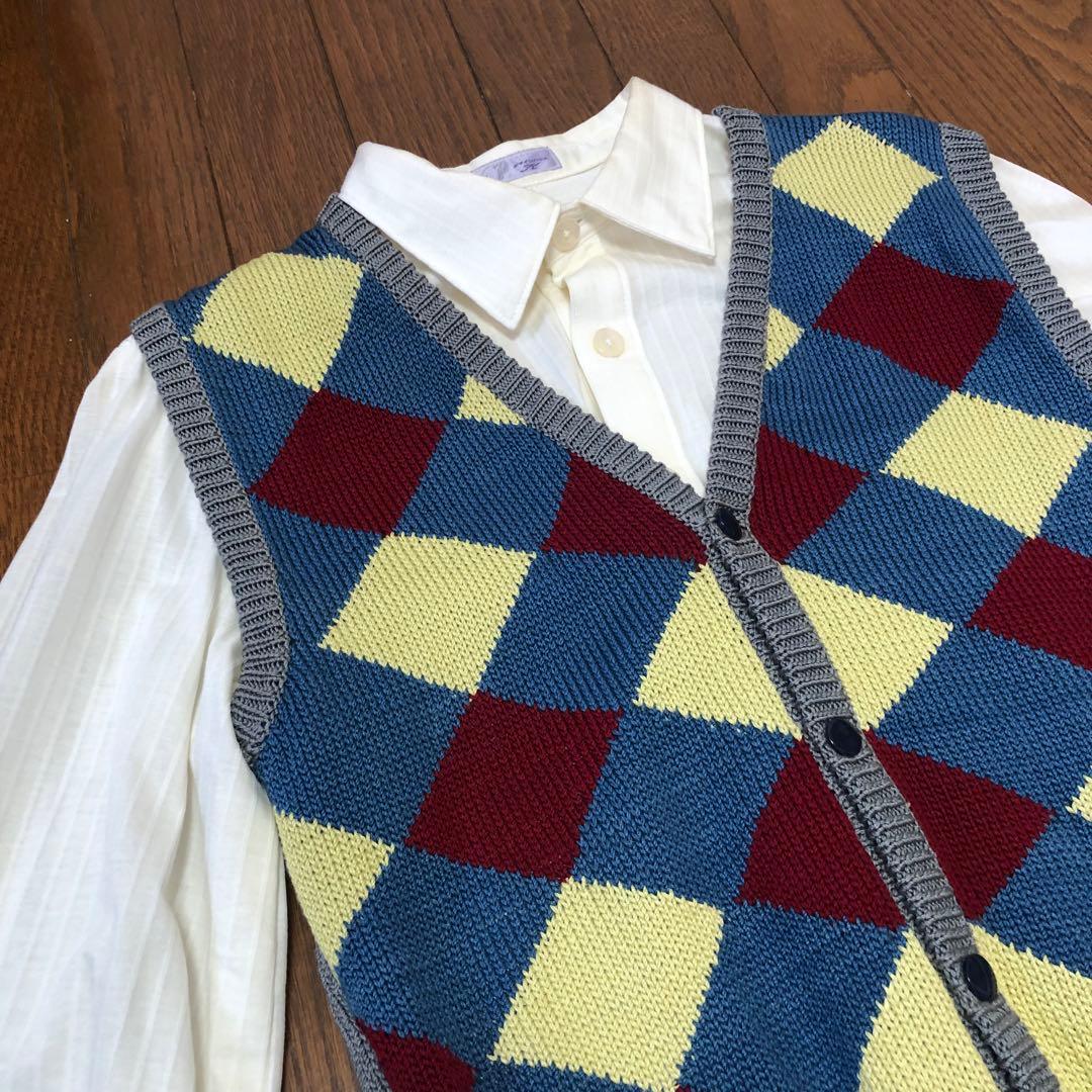 Jimmy Page アーガイル柄ニットベスト　ホワイトシャツ
