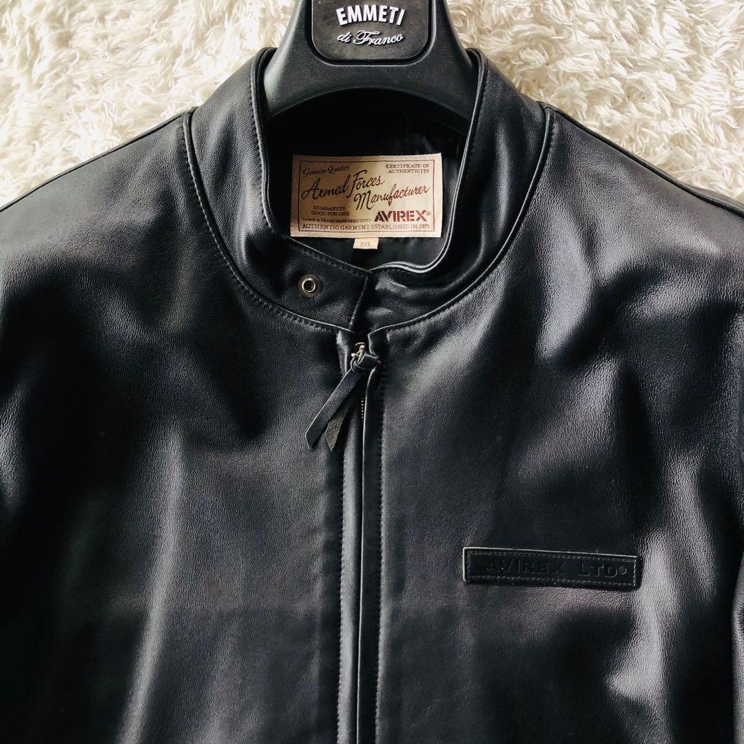希少2XL✨現行モデル 美品 アヴィレックス 羊革ライダースジャケット ブラック