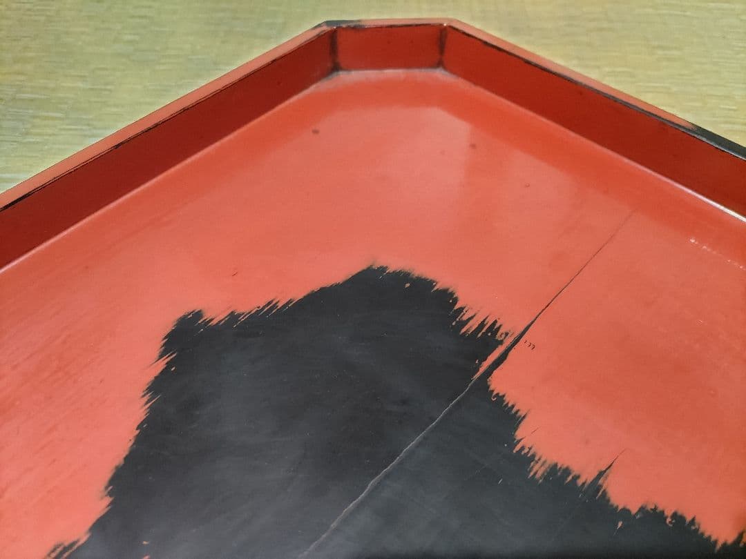 根来　折敷　盆　幅36.8四方　高2.8cm　酒器盆