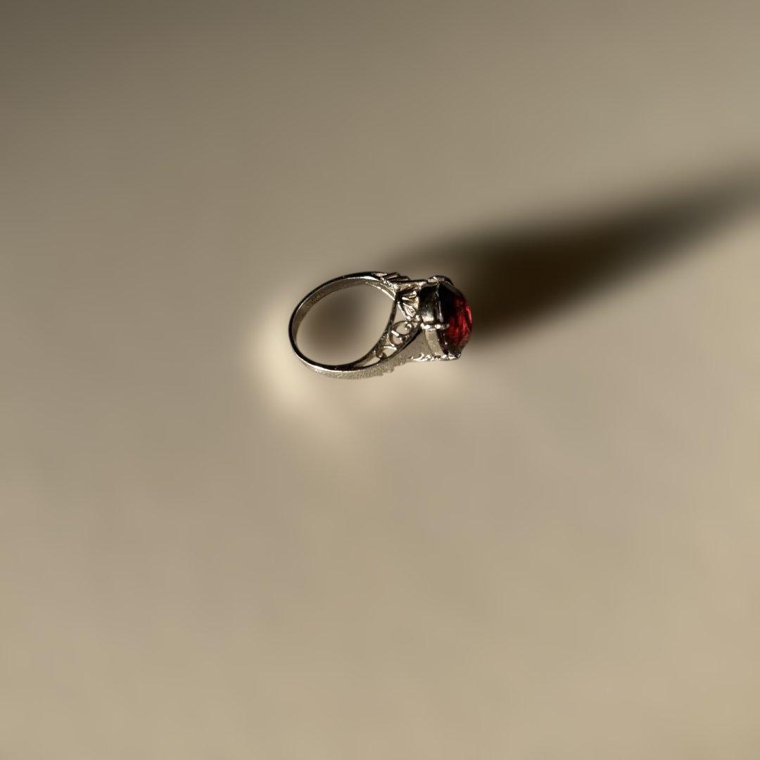 k14wgシルバーリング 赤色オーバル型宝石