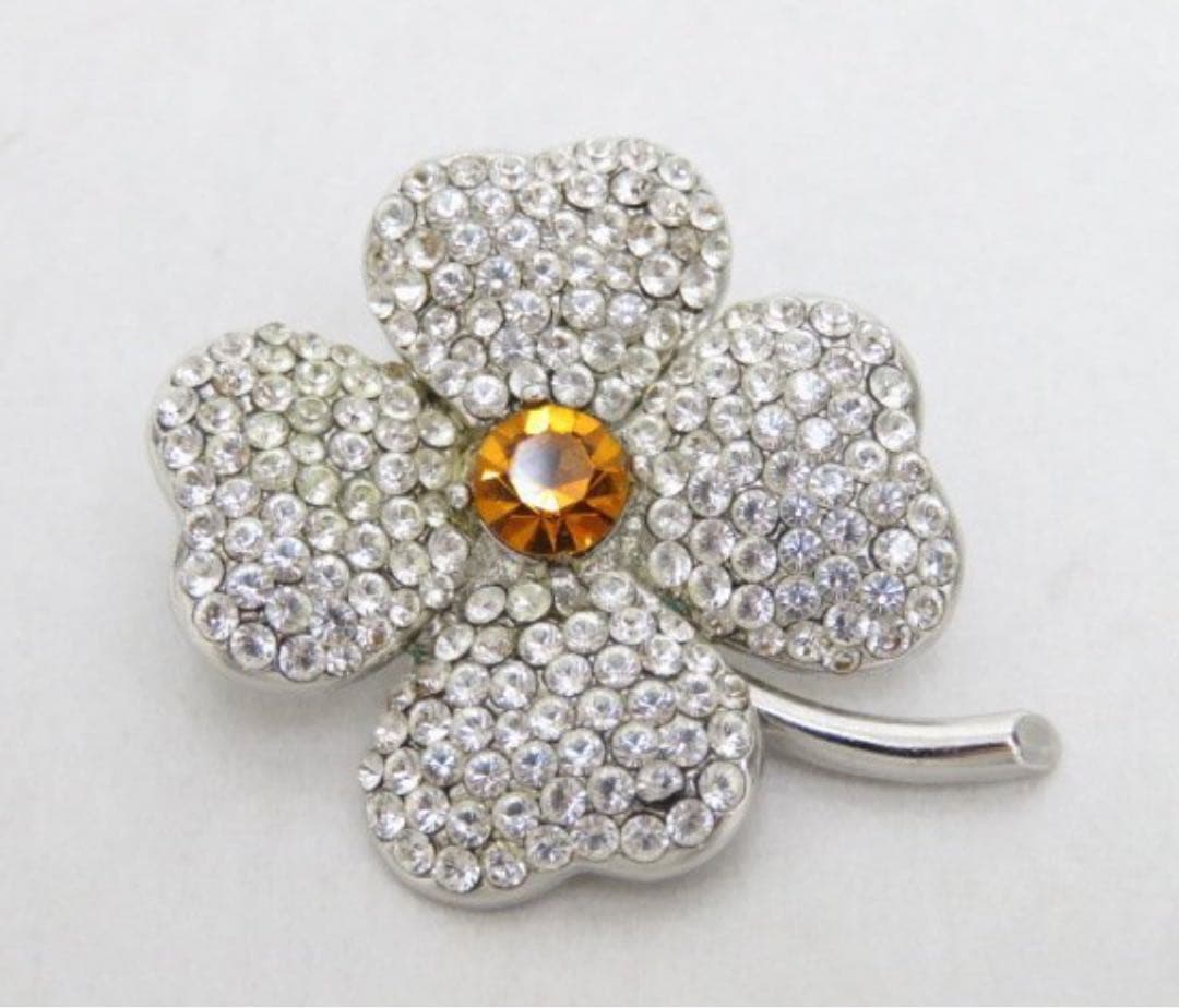 美品　FOXEY フラワーブローチ　ラインストーン　オレンジ　フォクシー