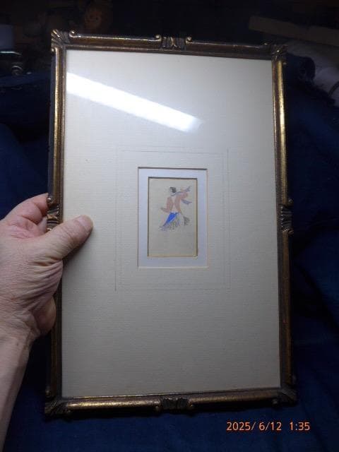 藤田嗣治のバレエ・スエドワのバレエ衣装デザイン画　エッチングに手彩色　版上サイン