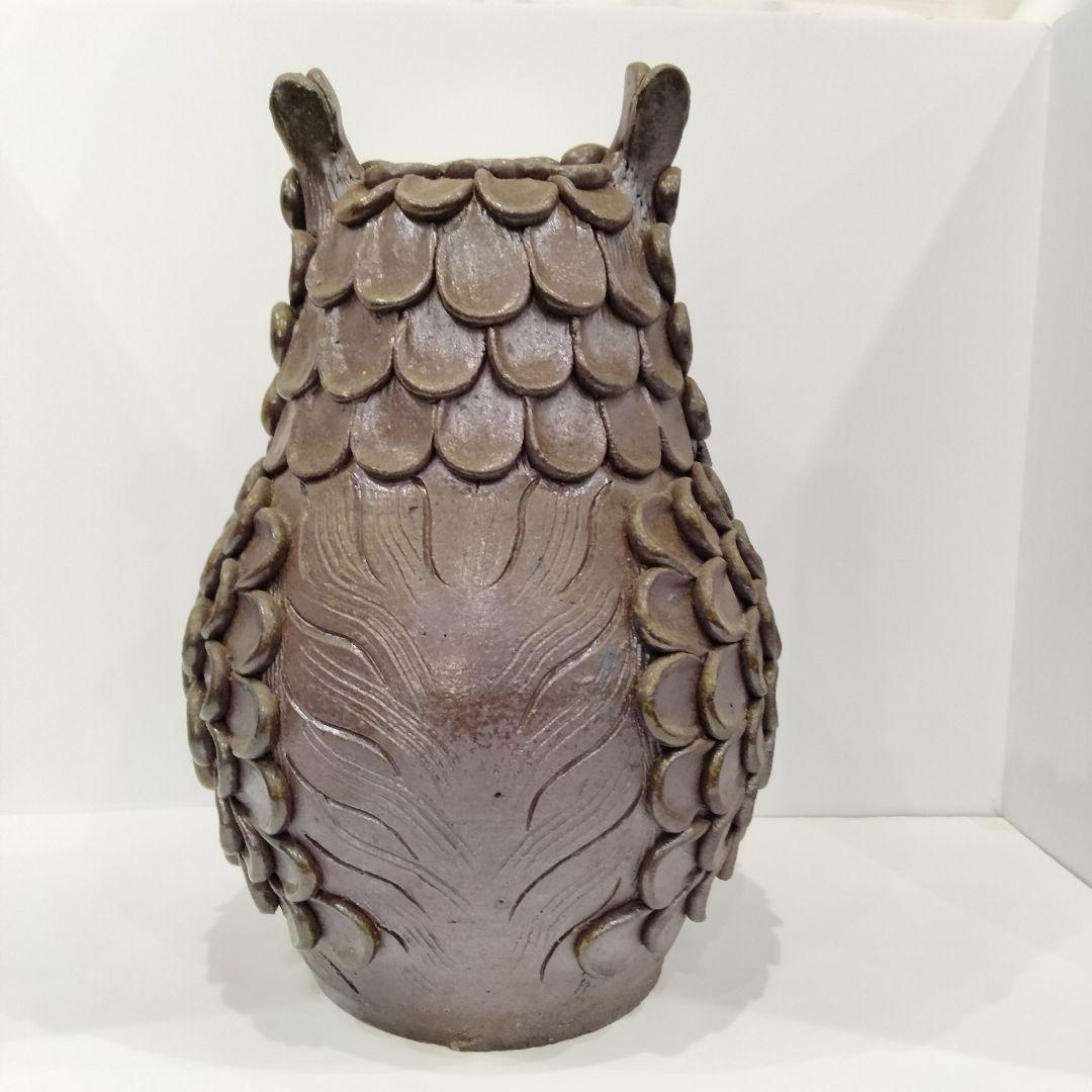 X119-1 備前焼 ミミズク 透かし細工 置物　BB