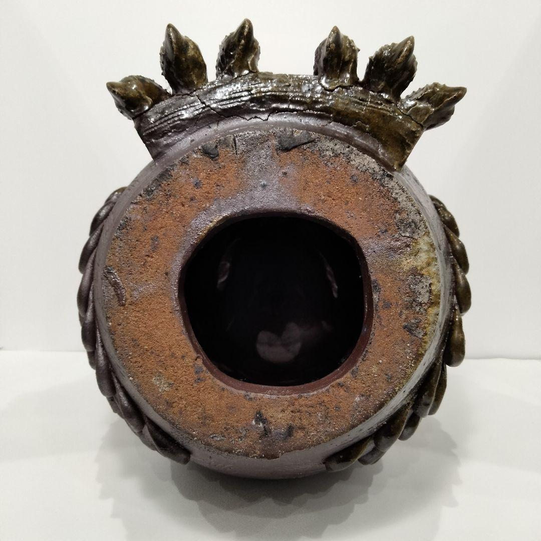 X119-1 備前焼 ミミズク 透かし細工 置物　BB