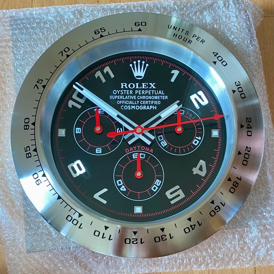 海外販促品 新品 ROLEX掛け時計 デイトナ シルバー ／ブラック　赤針！