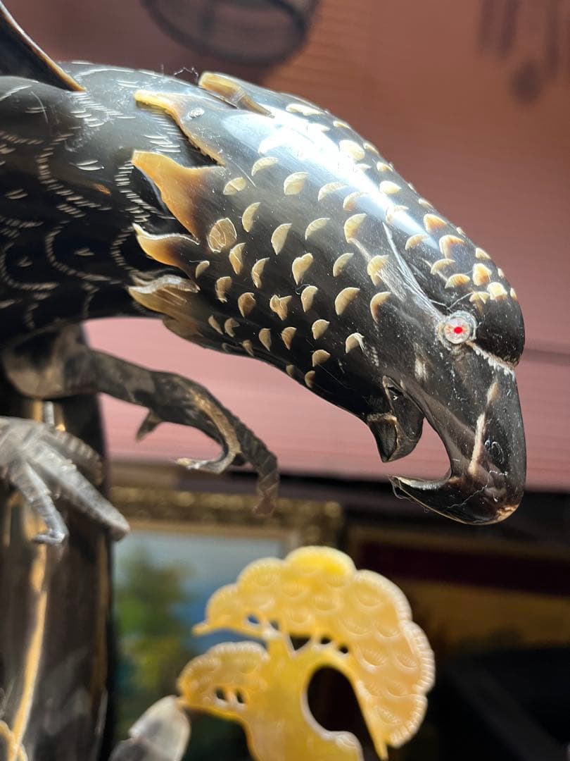 中国芸術、中国彫刻、水牛のツノ彫刻 鷹と虎の水牛のツノ彫刻、中国美術 貴重美術