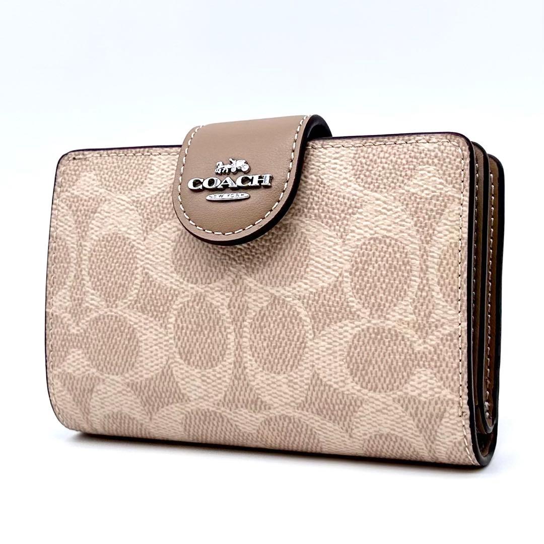 未使用✨COACH コーチ シグネチャー ２つ折り財布 レザー サンド/トープ