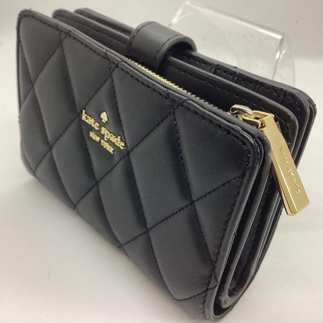 kate spade ブラック 二つ折り財布　キルティング加工