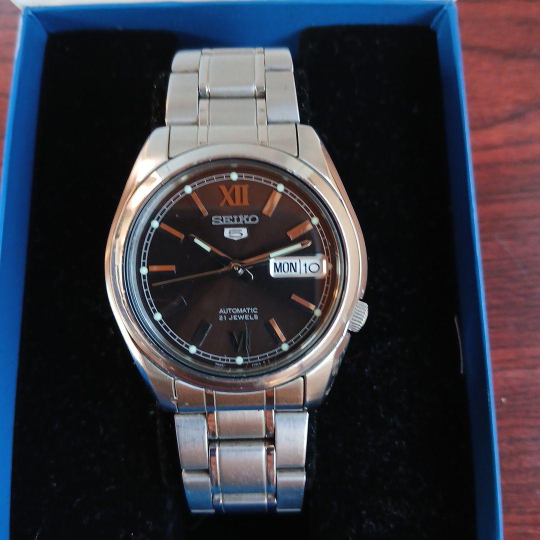 SEIKO ファイブ自動巻き腕時計 黒文字盤