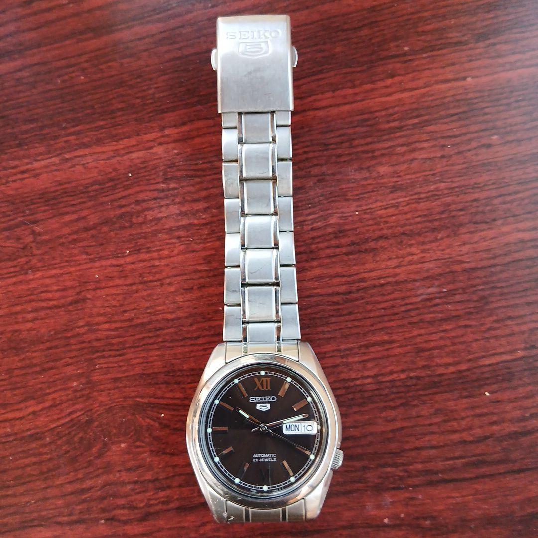 SEIKO ファイブ自動巻き腕時計 黒文字盤