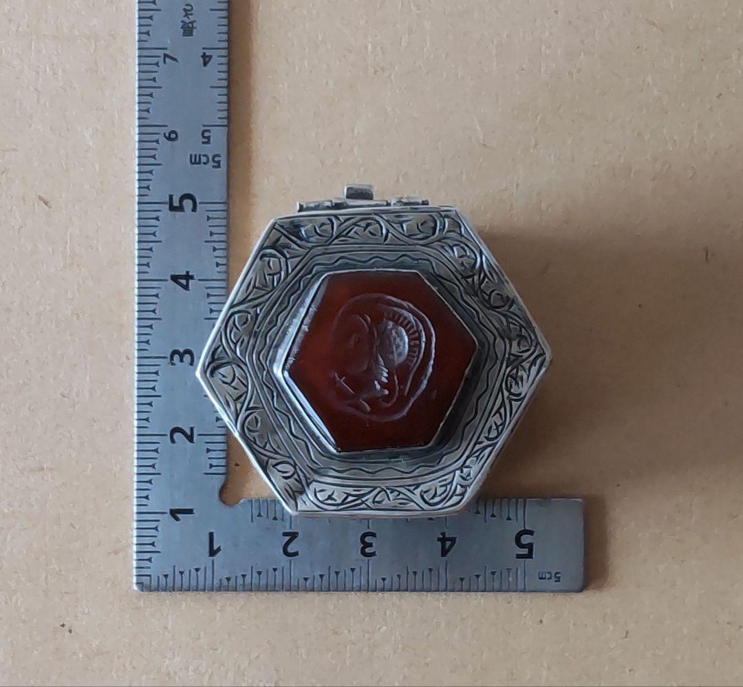 アンティーク 小物入れ 銀製 インタリオ カーネリアン