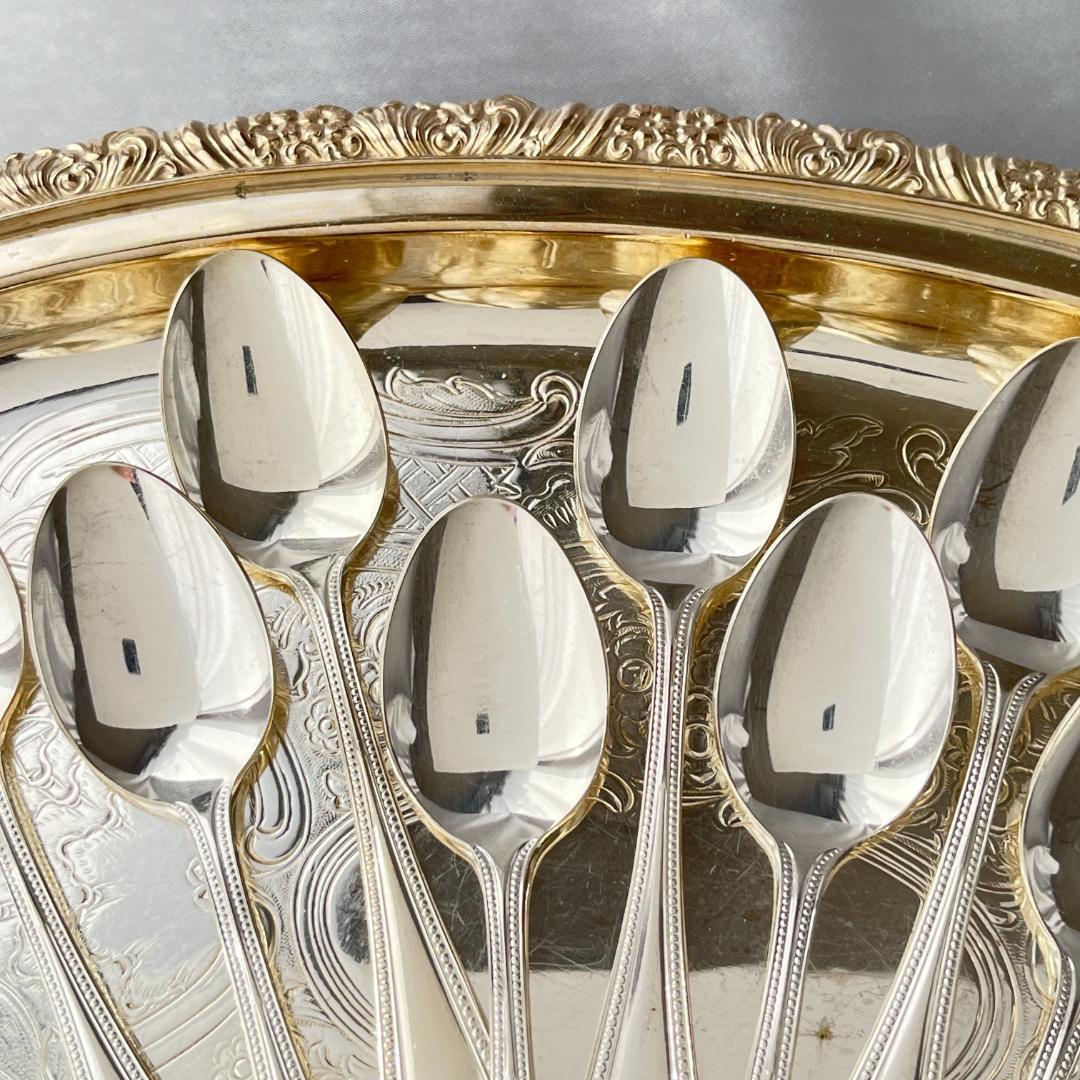 【英国】 パール ティースプーン 12本　エレガントな真珠モチーフ