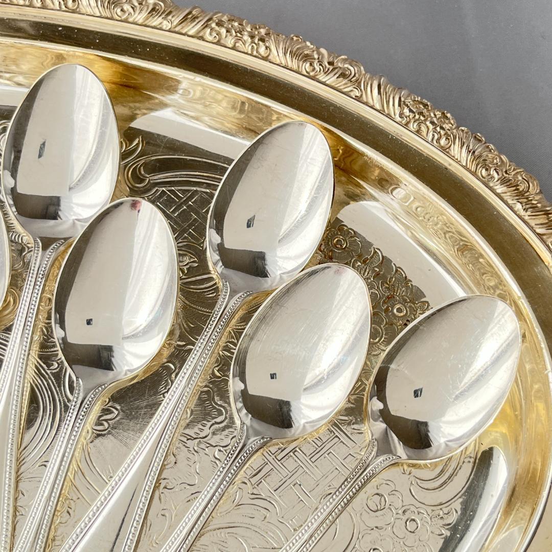 【英国】 パール ティースプーン 12本　エレガントな真珠モチーフ