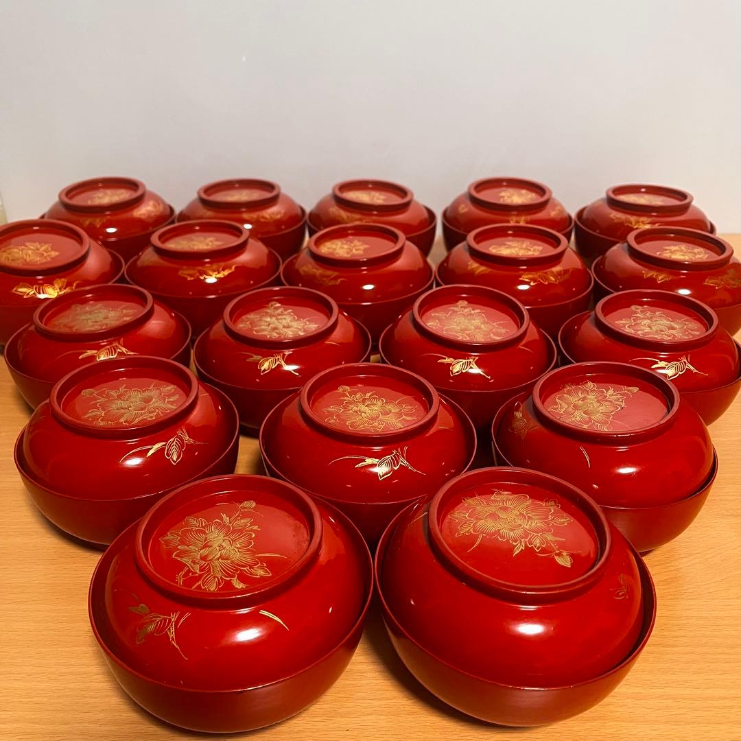 明治・大正期　骨董　吸い物椀　木製　漆器　お椀19客　古道具