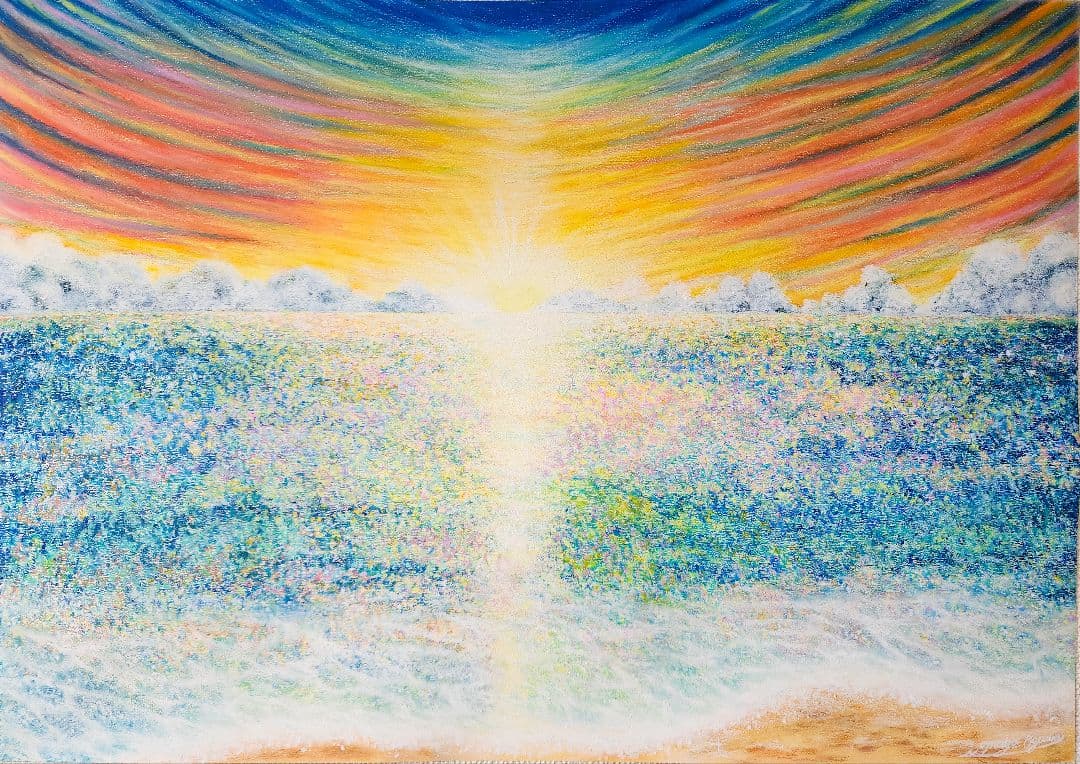 海の絵　風景画　パステル画　絵画　アート　印象派　海　雲　インテリア　抽象画