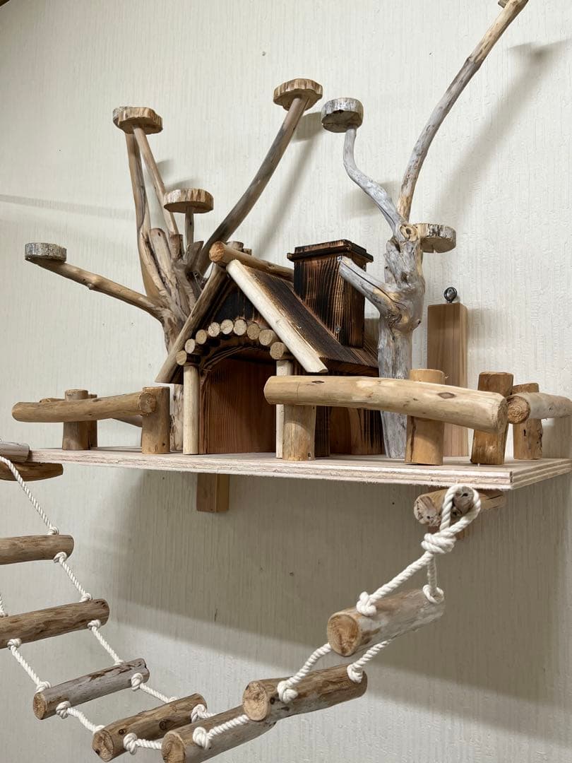 渡邊鳥インコ止まり木 流木バードアスレチック 壁掛けタイプバードジム壁付け