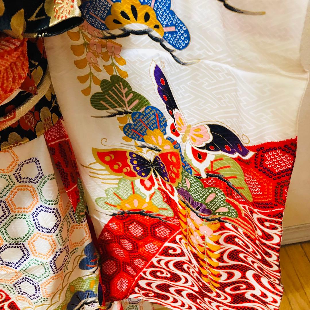 七五三七歳❣️豪華絞り柄アシメトリ花金彩⭐︎正絹全通袋帯刺繍煌びやか⭐︎完全フルセット