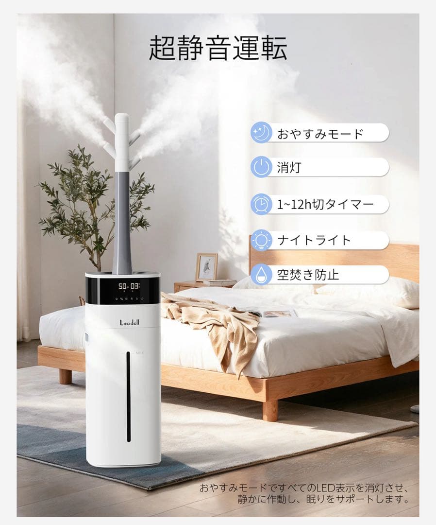 加湿器 大容量 20L/最大85畳ハイブリッド式 スチーム式加熱式 2301J