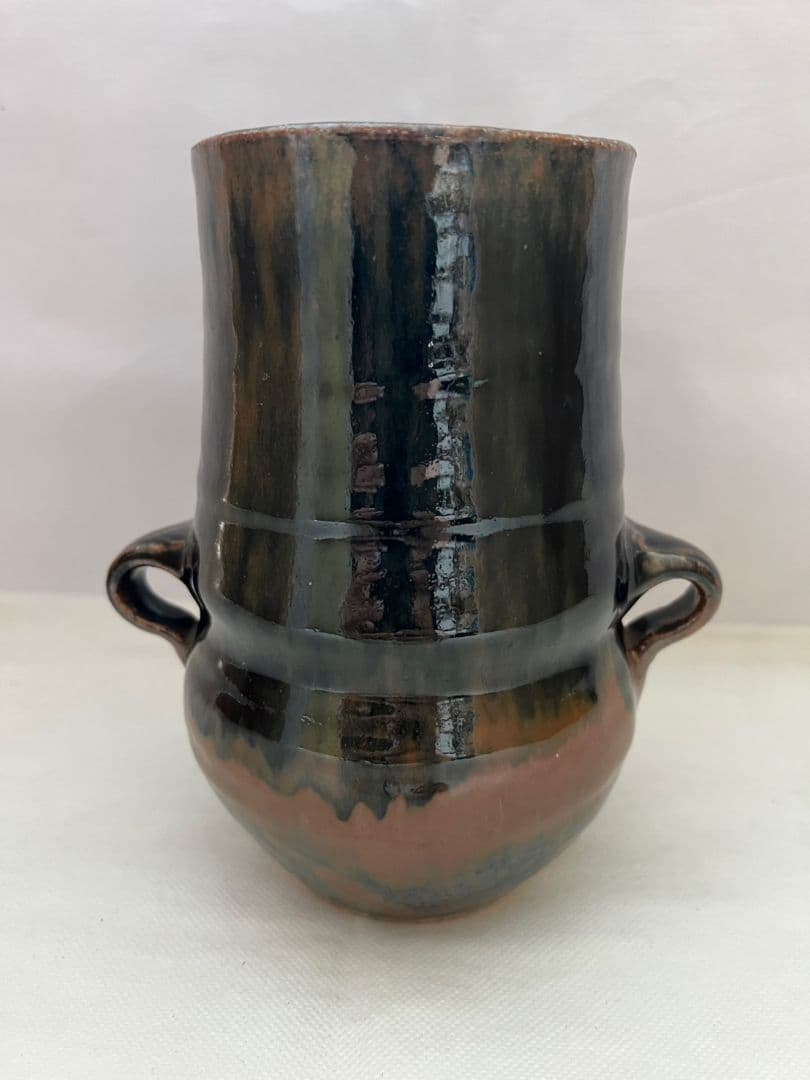 鉄釉双耳壺 (花瓶) 河井久 (師 河井寛次郎)