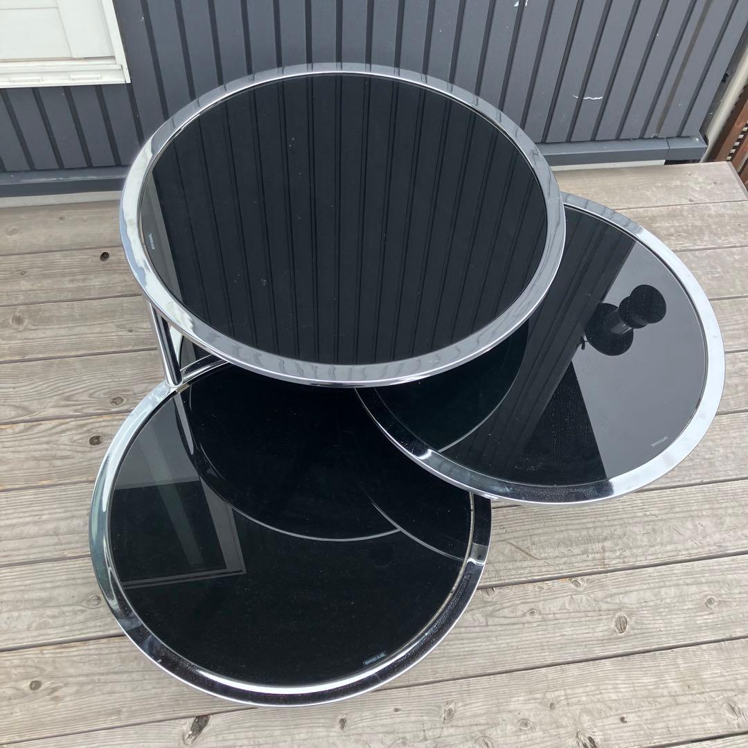 北欧レトロ ミッドセンチュリー 4段ラウンドテーブル ガラスサイドテーブル 黒