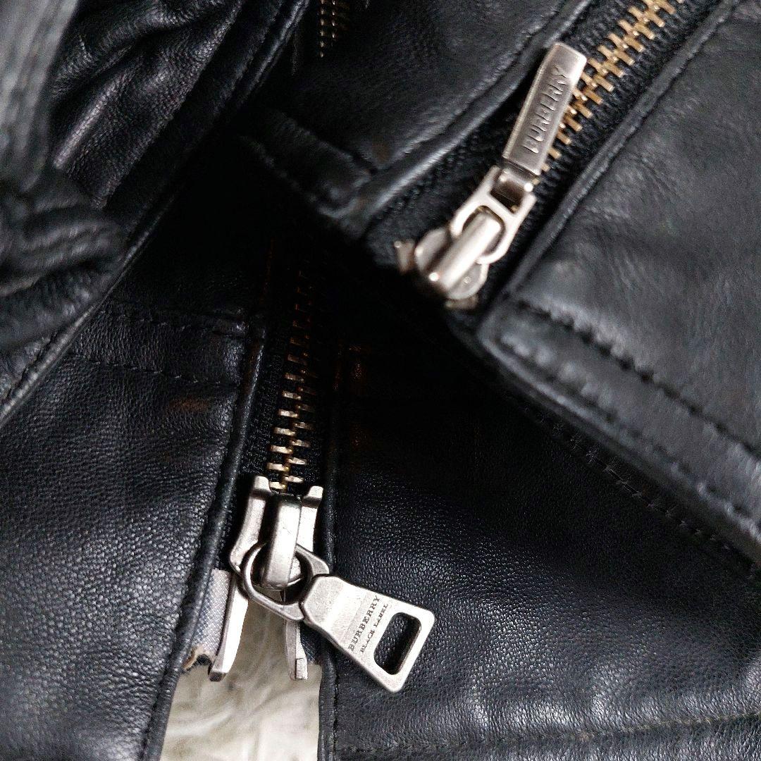 バーバリーブラックレーベル ラムレザーホースロゴ ノバチェックシングルライダース
