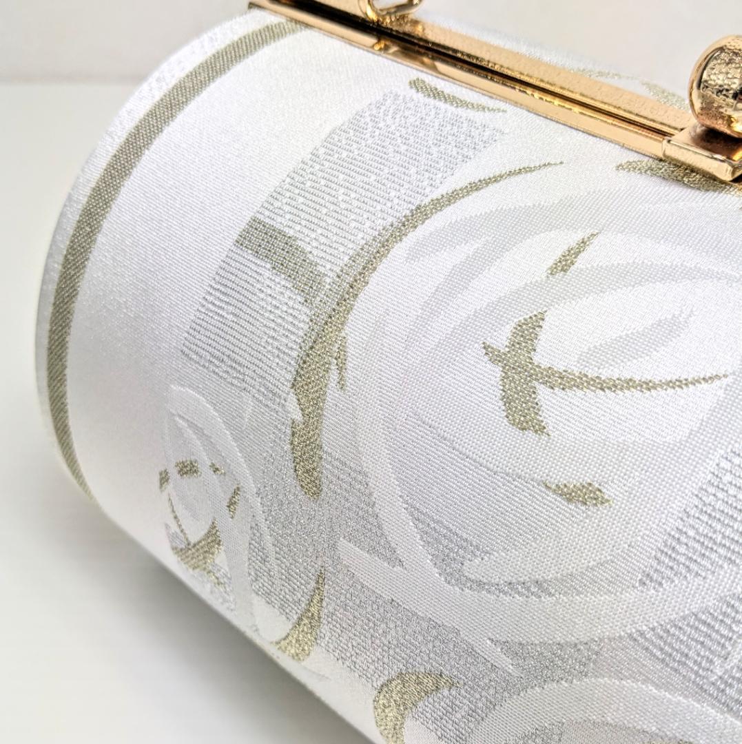 和装 草履バッグセット 帯地 白×金 3枚芯 フリーサイズ k19-14