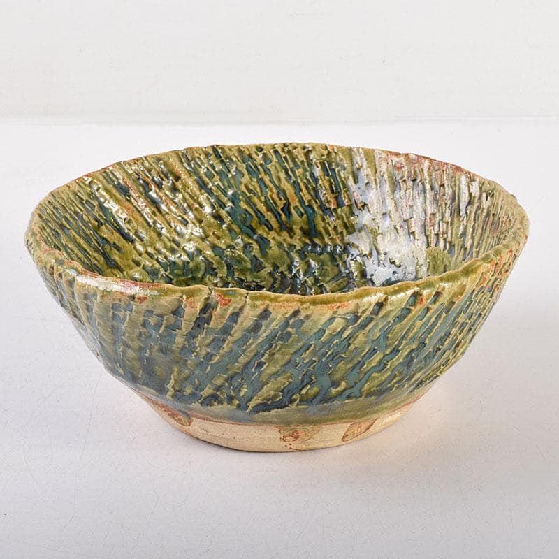 織部焼　加藤重高作　たたき出し　鉢　仕覆付　共布共箱　C　7000