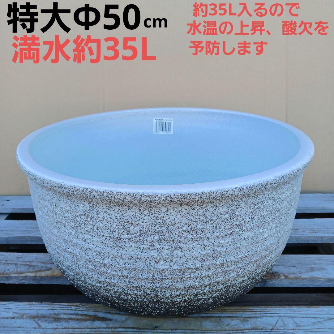 新品　特大Φ50　陶器　睡蓮鉢　メダカ鉢　難有　白　ホワイト　ルーバー高級LWH