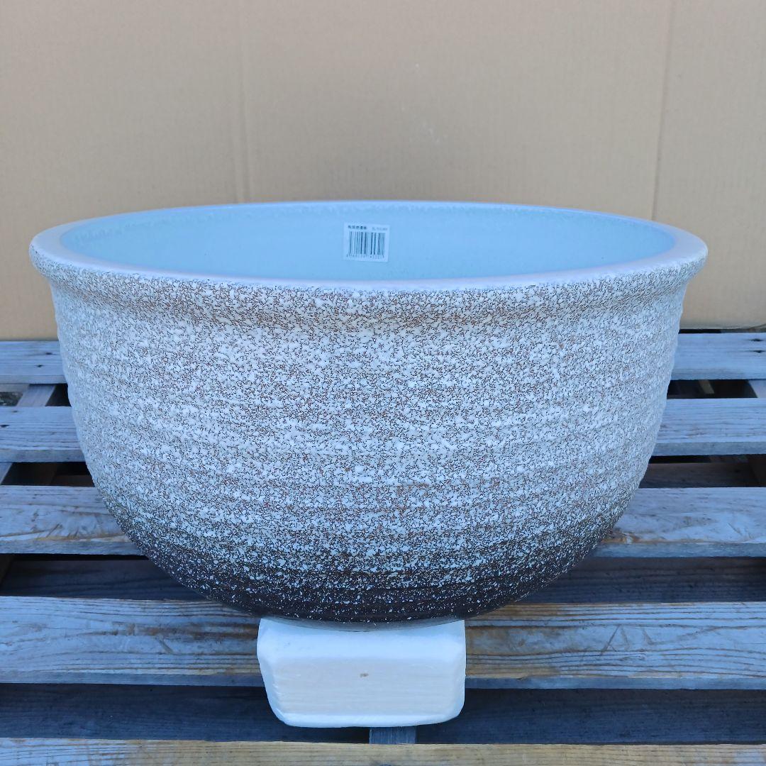 新品　特大Φ50　陶器　睡蓮鉢　メダカ鉢　難有　白　ホワイト　ルーバー高級LWH
