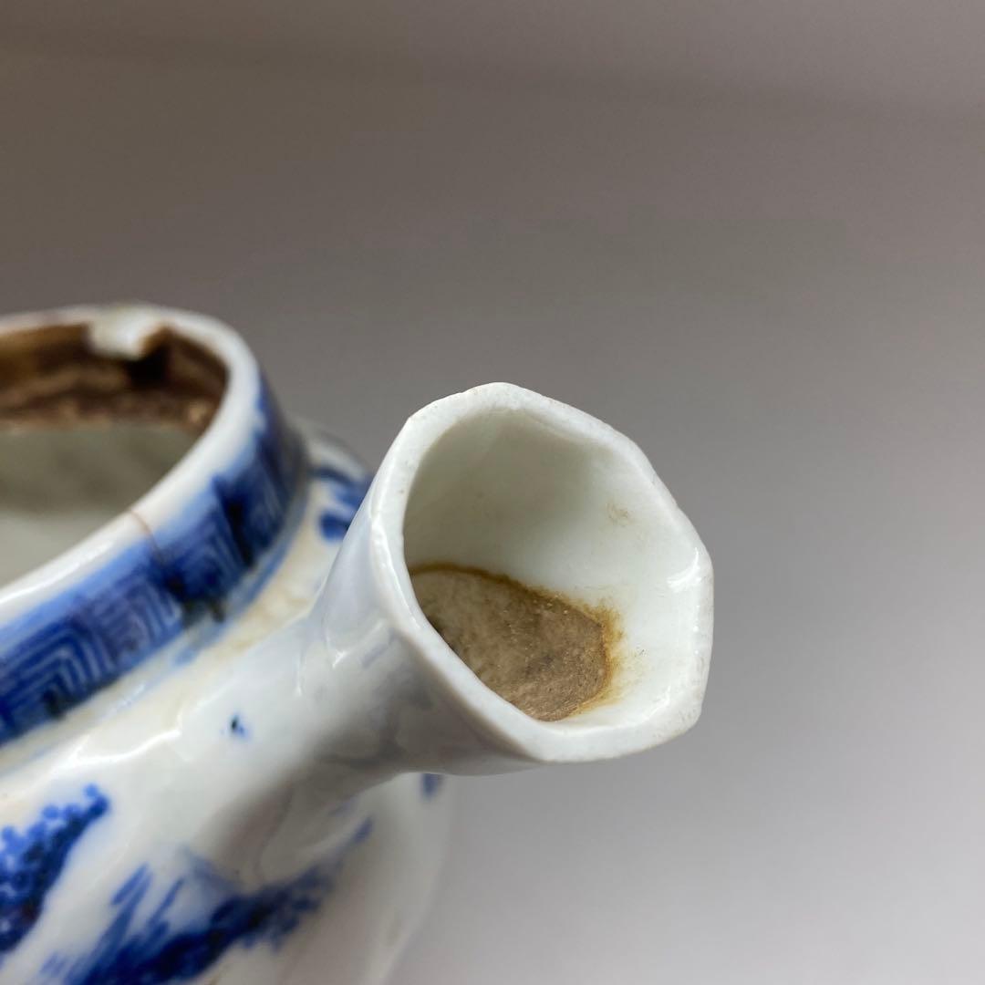 専用青木木米　青花山水画急須取手に銘　　幅約12㎝　東Y7-0116☆2Fトトオ