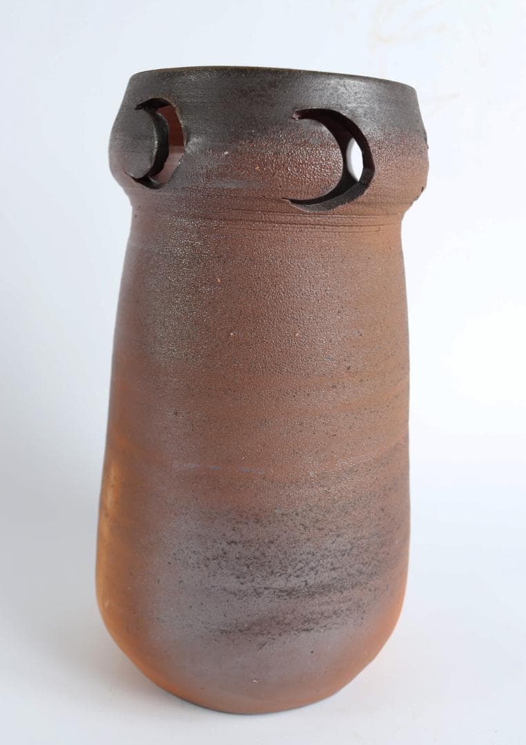 人間国宝『藤原雄』作 備前 月透し文 花器 花生 共箱