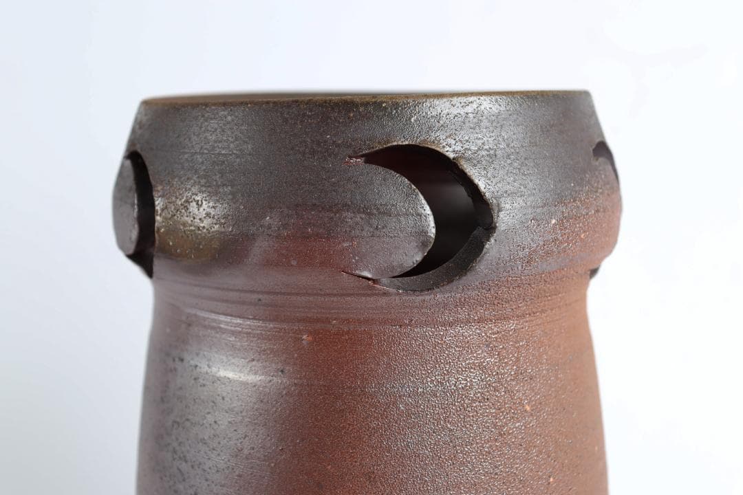 人間国宝『藤原雄』作 備前 月透し文 花器 花生 共箱