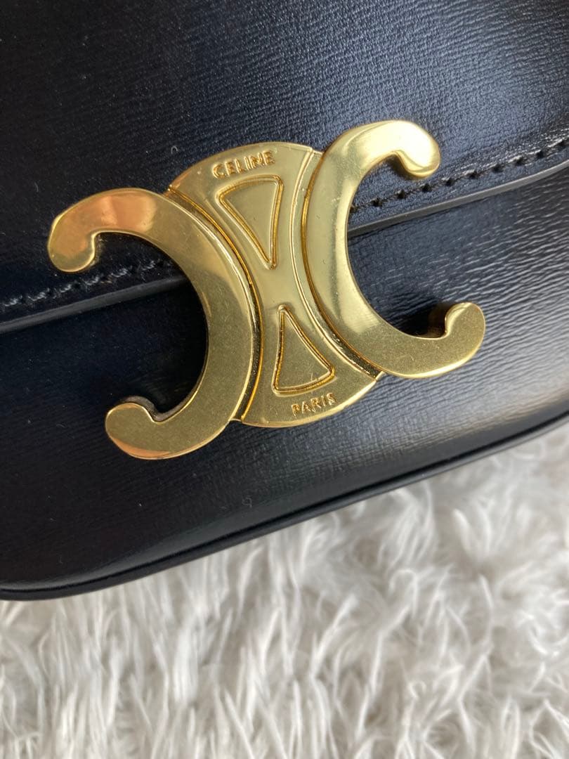 CELINE ブラックショルダーバッグミニ クロード / シャイニーカーフスキン