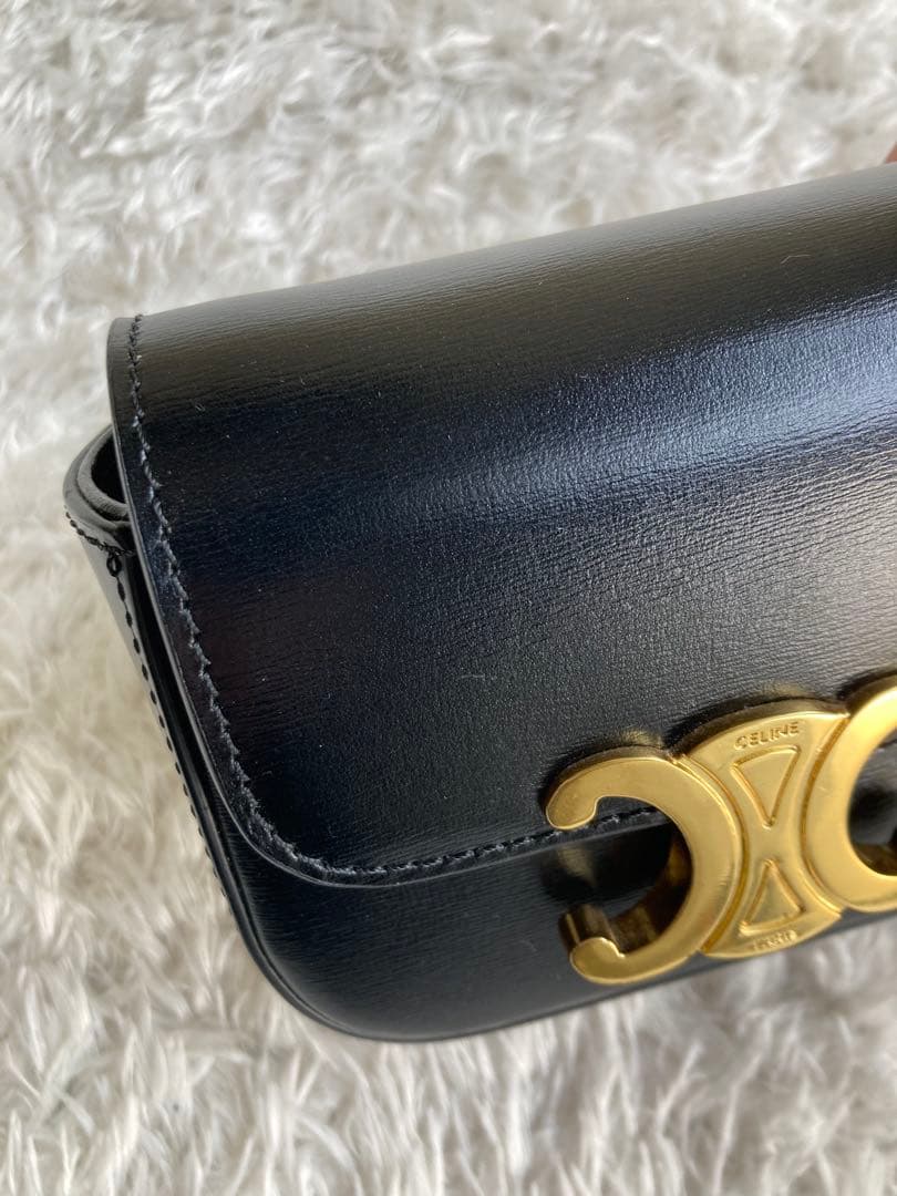 CELINE ブラックショルダーバッグミニ クロード / シャイニーカーフスキン
