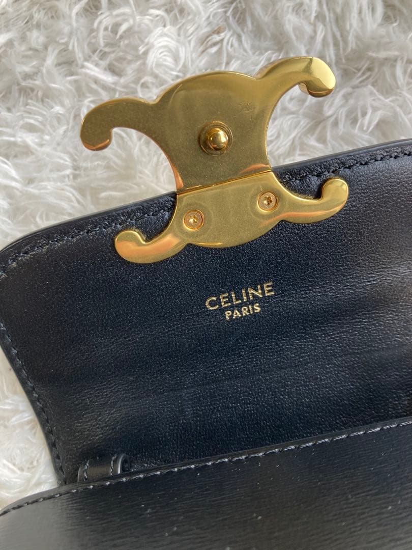 CELINE ブラックショルダーバッグミニ クロード / シャイニーカーフスキン