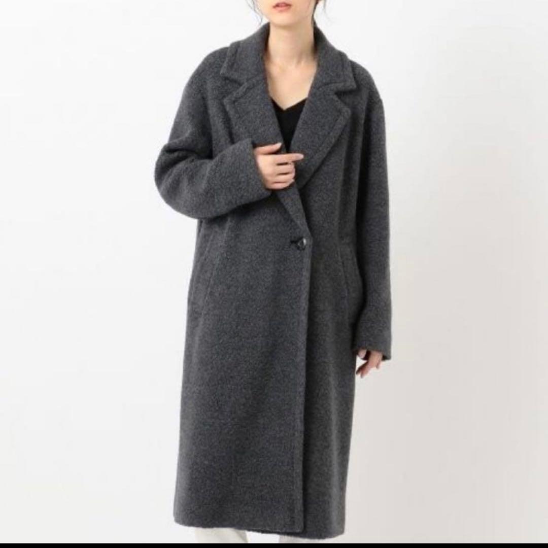 美品✨23区 大人可愛い ボアジャージー チェスターコート ロング グレー40L
